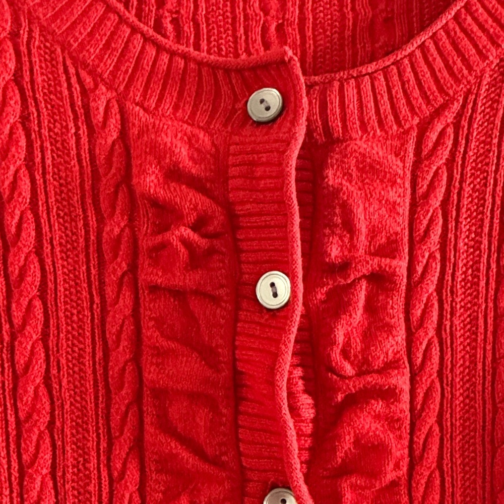 Eddie Bauer Red Ruffle Front Cardigan - Picture 3 of 4